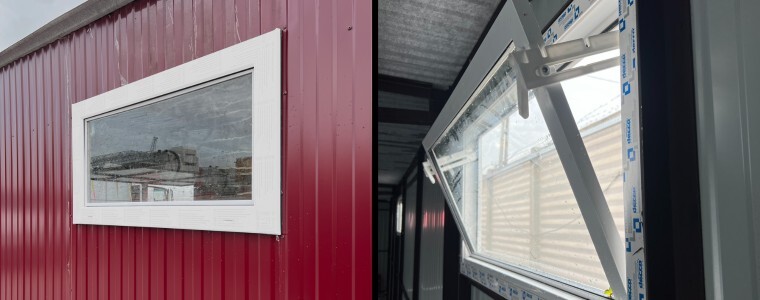 Plechová garáž 7 x 6m Tmavý ořech - Plastové okno s ventilační funkcí