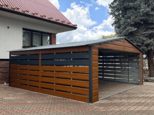 Garážový přístřešek 6×6 m Tmavý ořech / BTX7016